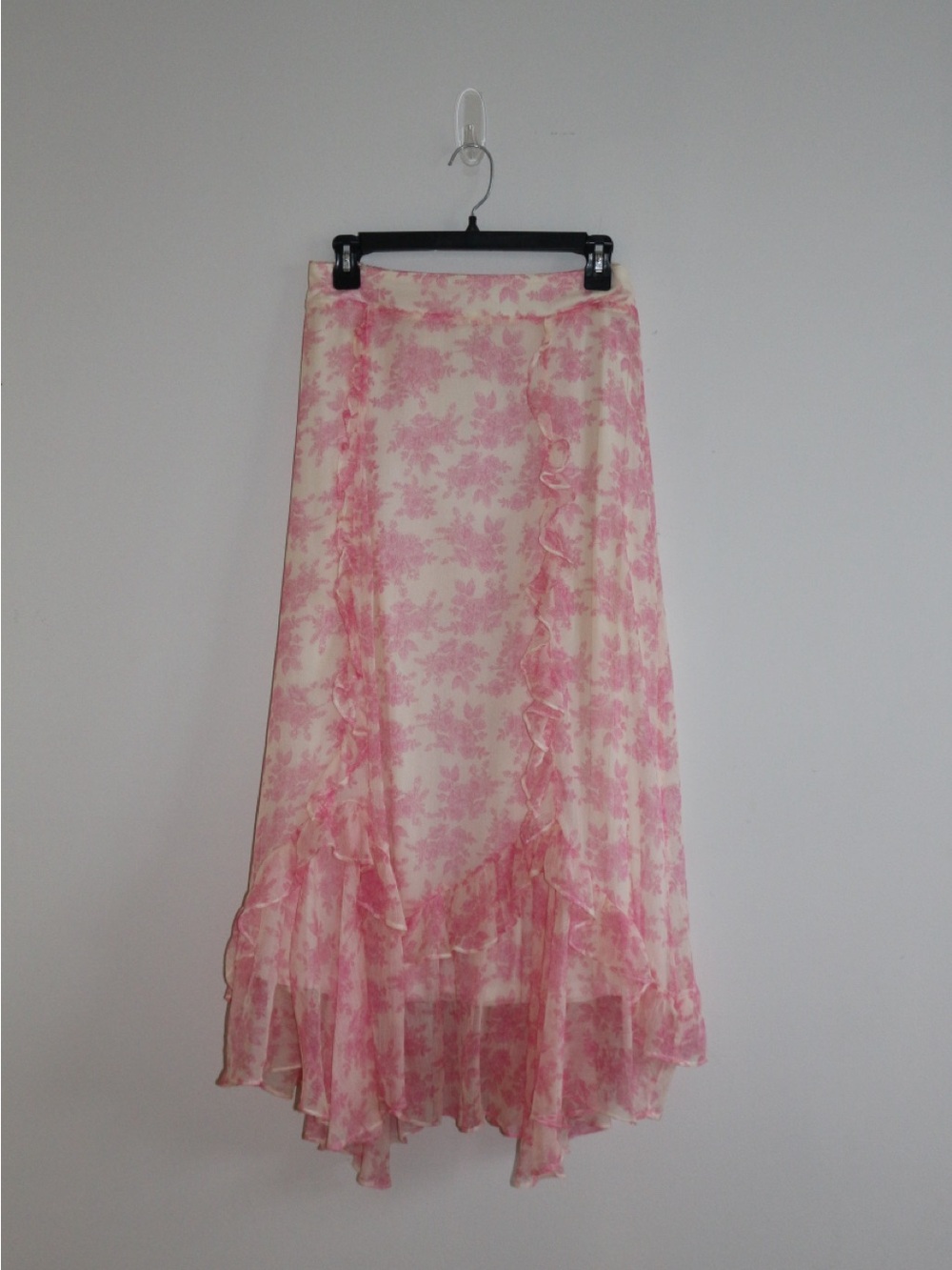 Altar'd State Cream and Pink Floral Ruffle Maxi Skirt